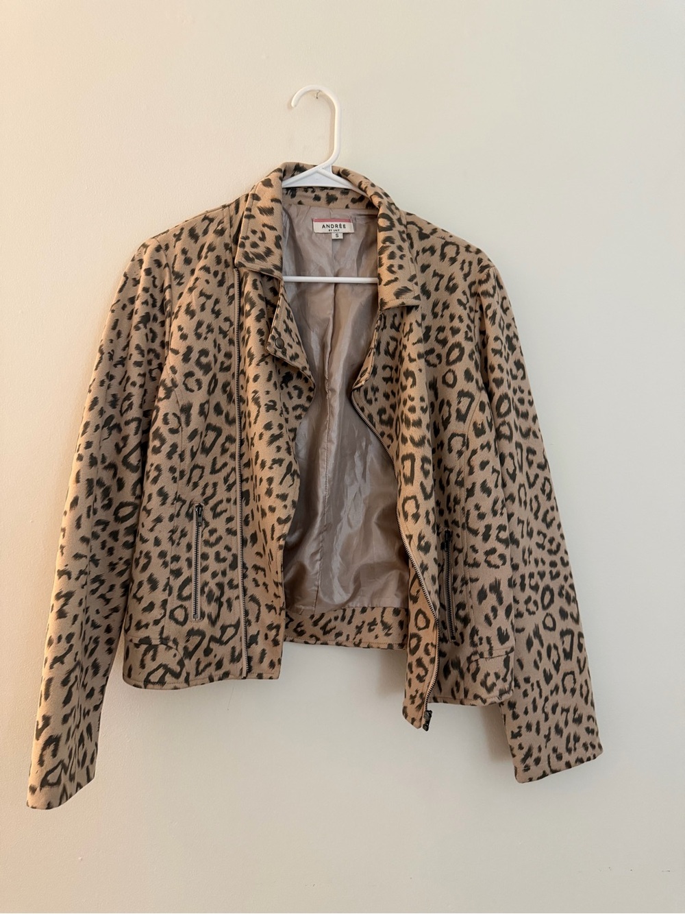 Andree Leopard Print Open-Front Jacket in Tan and Black